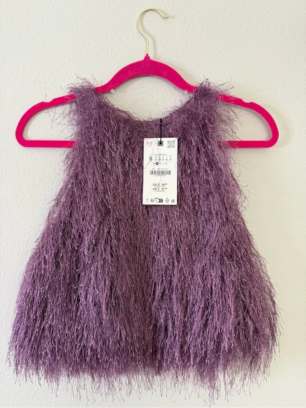 Zara Purple Fuzzy Fringe Crop Top - Picture 1 of 4